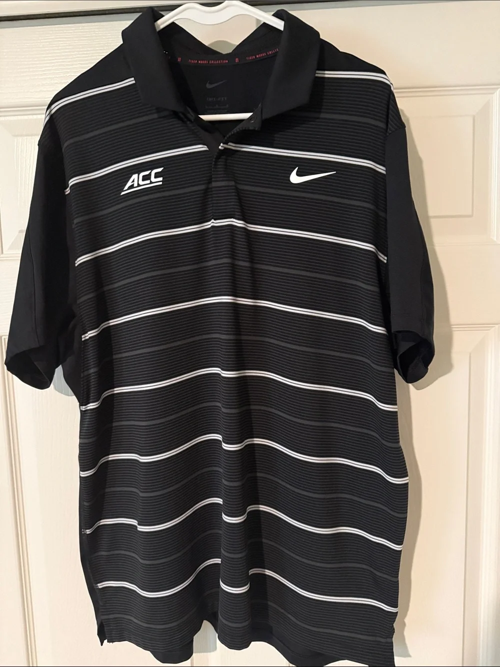 Nike Black Polo with White Stripes and ACC Logo Tiger Woods Collection